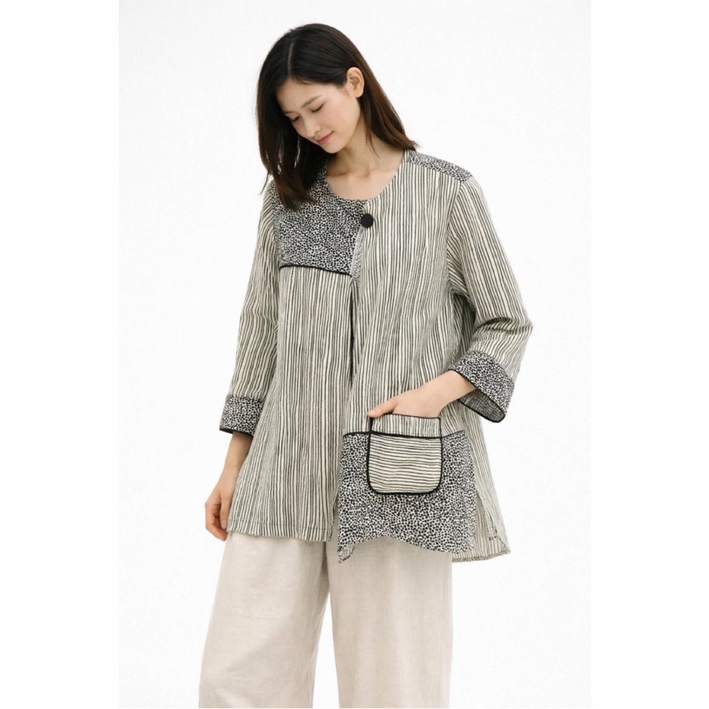 Multiples "Charmed" Artsy Striped &‎ Speckled Jacket – Large NWT